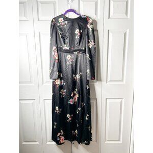 IEENA for Mac Duggal Belted Black Floral Print Long Sleeve Gown Women's Size 6
